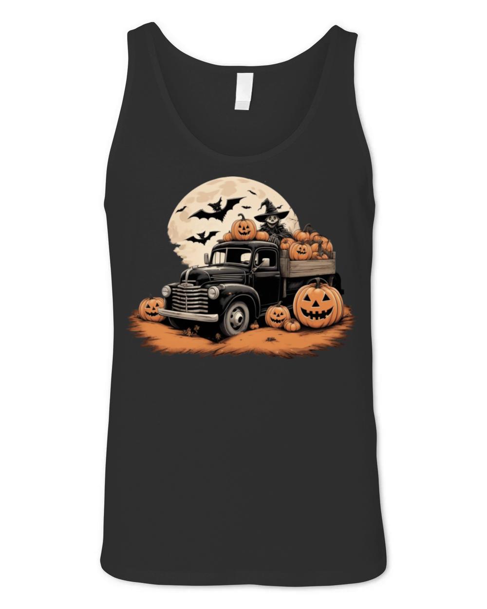 spooky halloween Vintage Truck pumpkin bats Unisex Jersey Tank