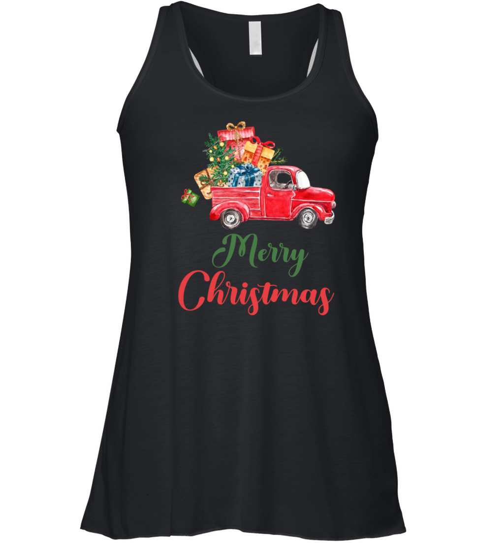 Merry Christmas with Gifts and Red Truck Women's Flowy Tank Top