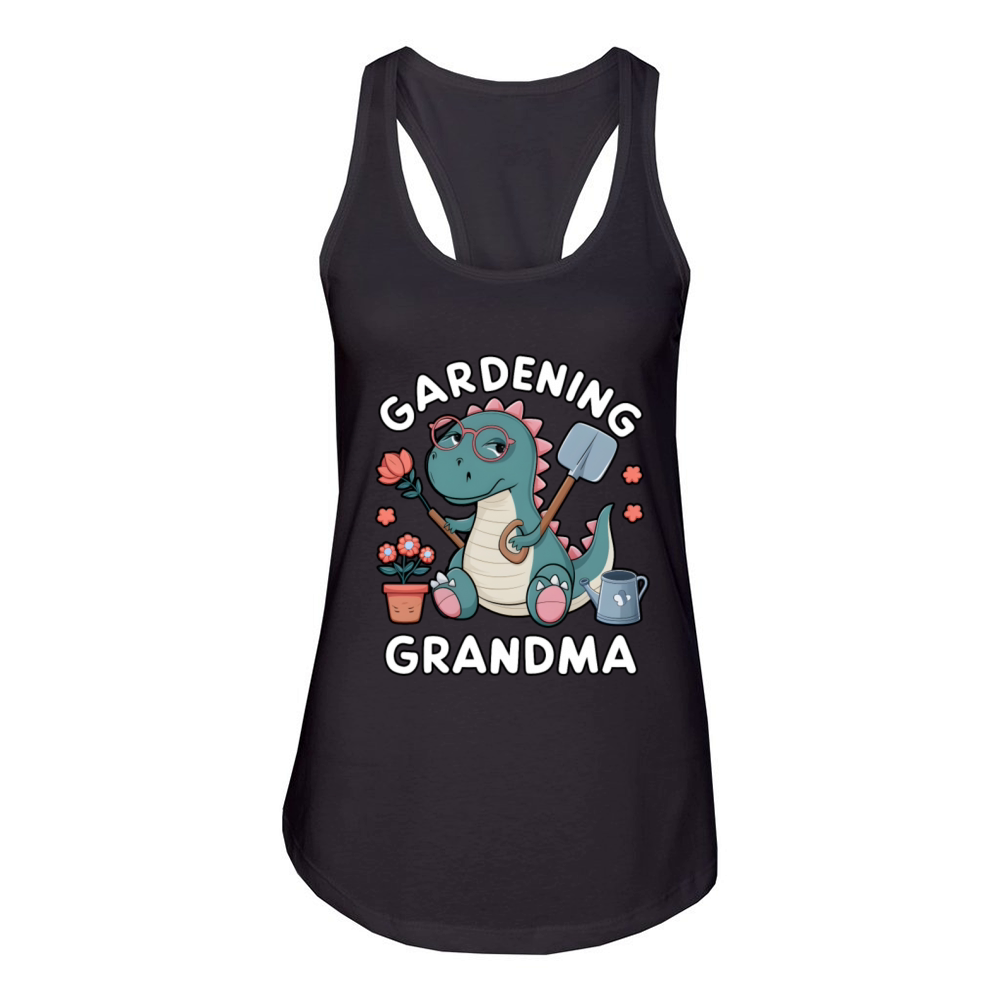 grandmother funny gardening potted flower farm Women's Racerback Tank
