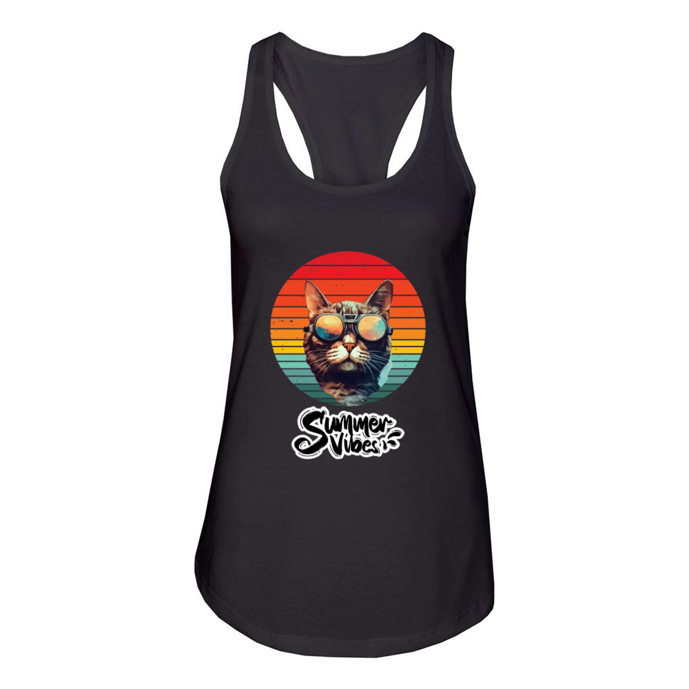 Summer Vibes Vintage Cat Women's Racerback Tank