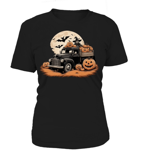 spooky halloween Vintage Truck pumpkin bats Women's T-Shirt