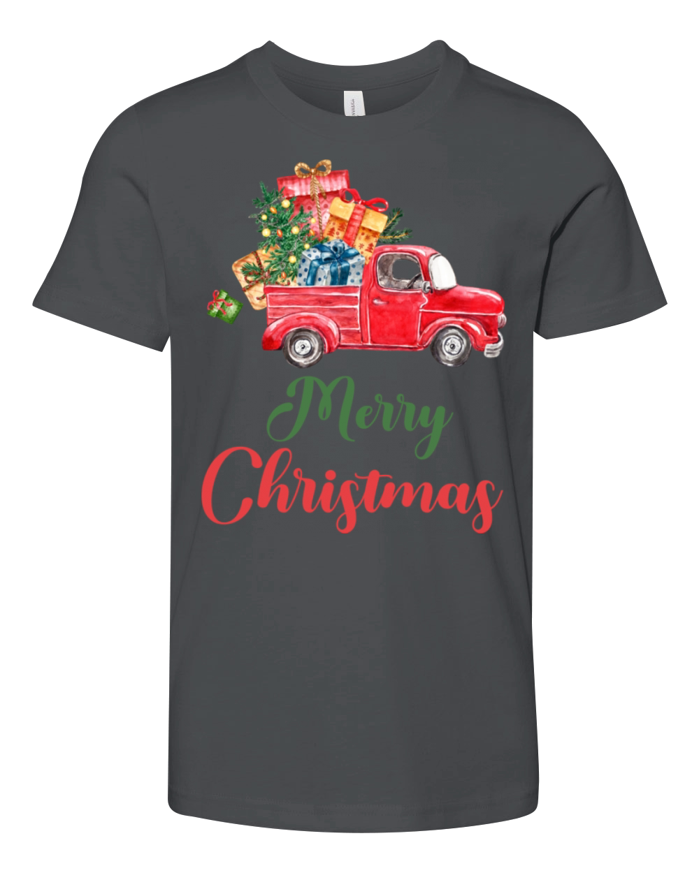 Merry Christmas with Gifts and Red Truck Youth Unisex Jersey Tee