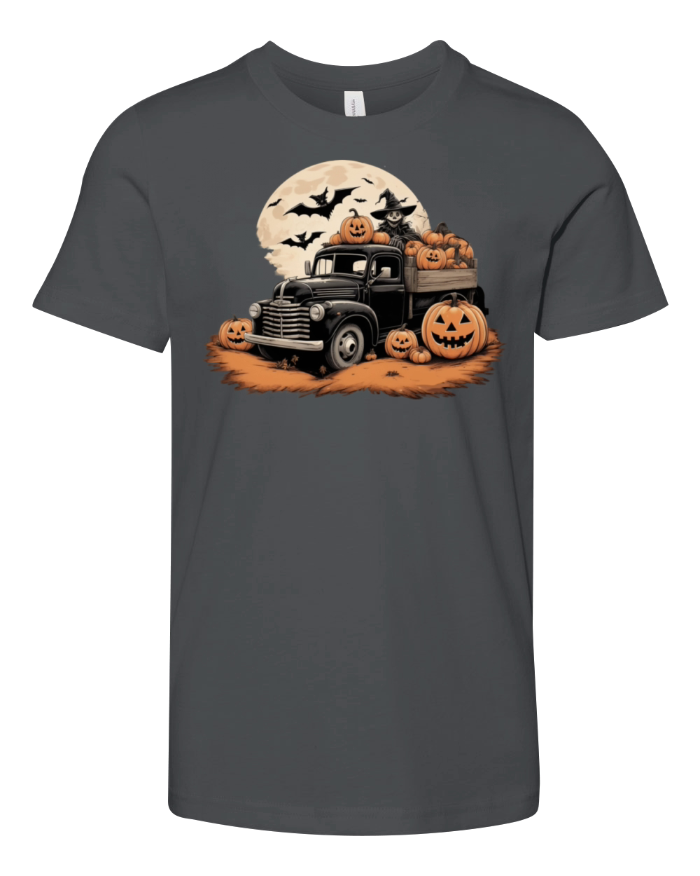 spooky halloween Vintage Truck pumpkin bats Youth Unisex Jersey Tee