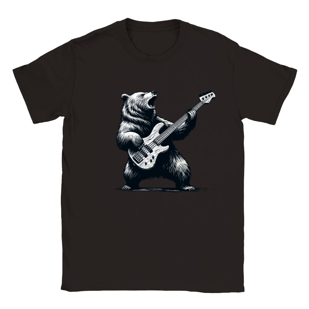 Rocking Bear Bass Guitar Player Concert Festival Classic Kids Crewneck T-shirt