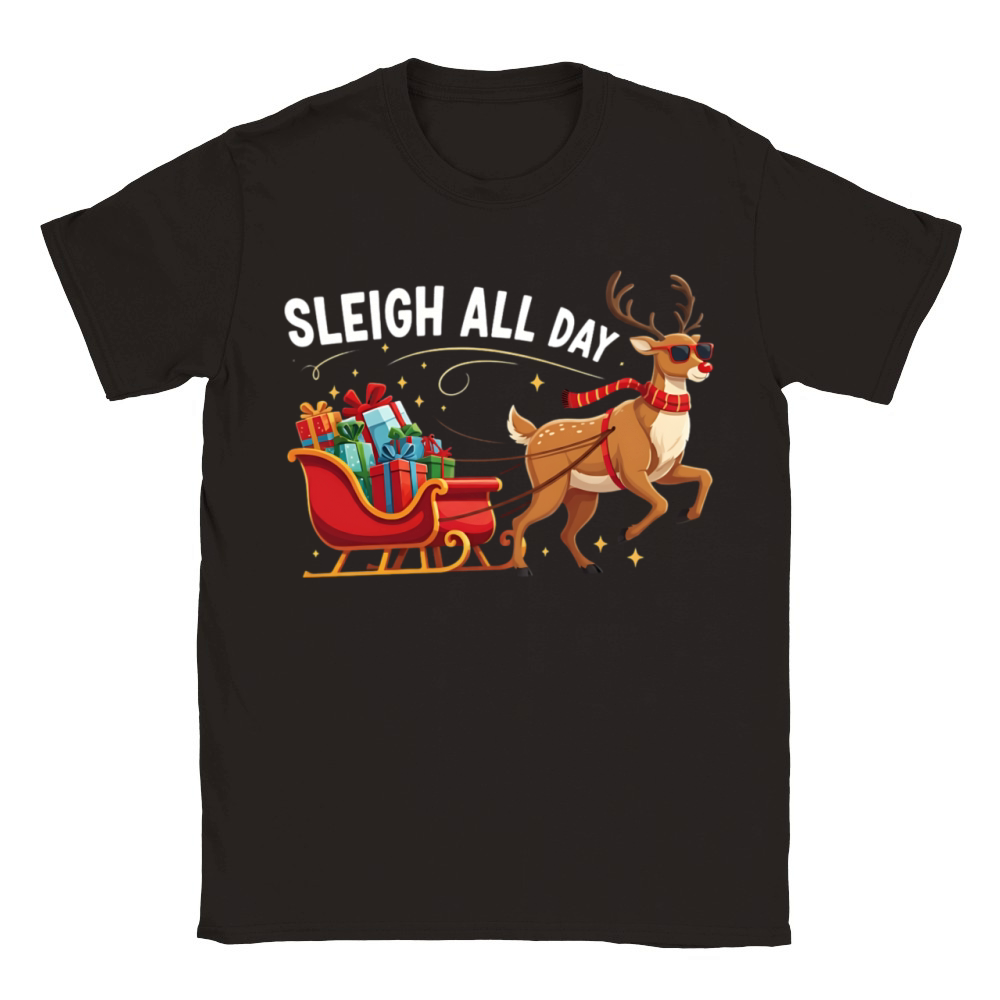 Sleigh All Day Christmas Reindeer Classic Kids Crewneck T-shirt