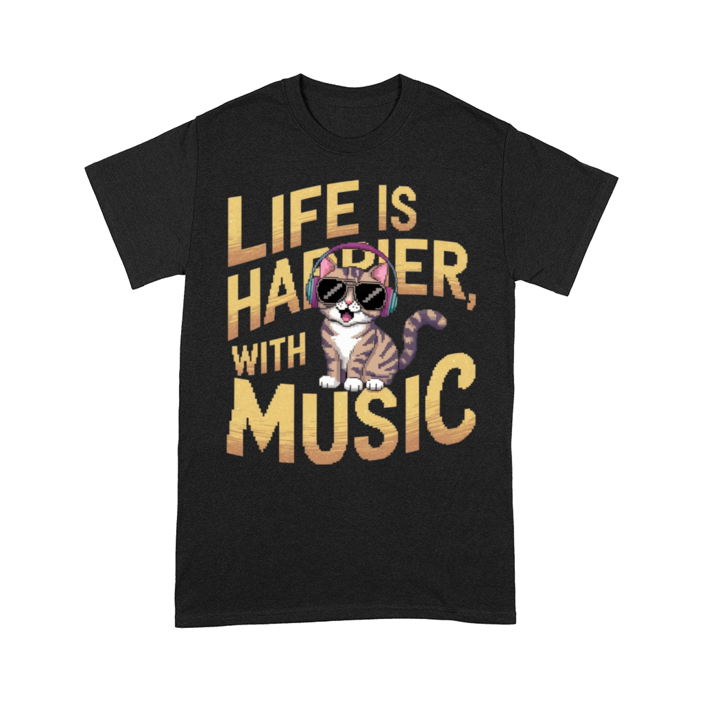 Glitching Image of a Cute Cat For Music Lovers Comfort T-shirt