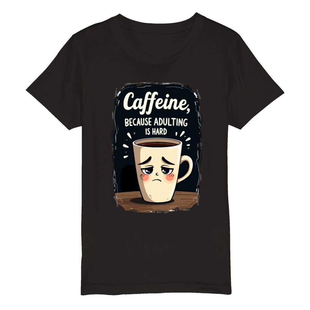 Caffeine Because Adulting Is Hard - Coffee Humor Organic Kids Crewneck T-shirt