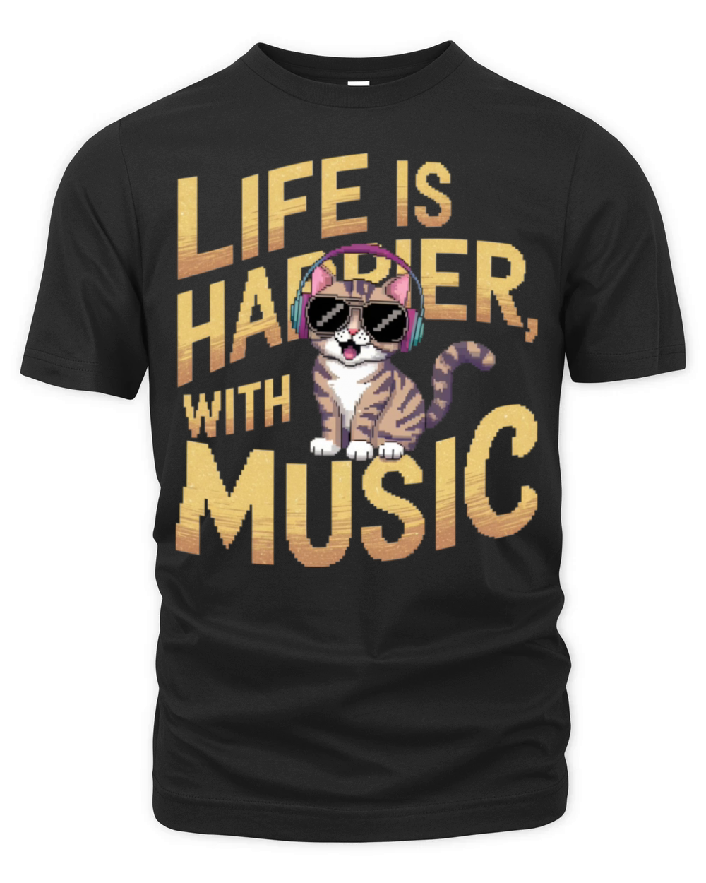 Glitching Image of a Cute Cat For Music Lovers Organic Unisex T-shirt