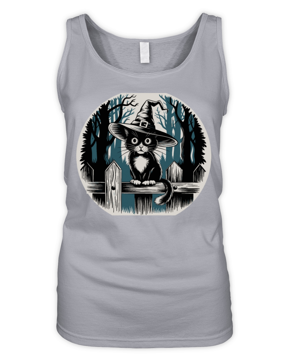 Cute Witch Cat Sitting On Fence In The Forest Organic Women's Tank Top