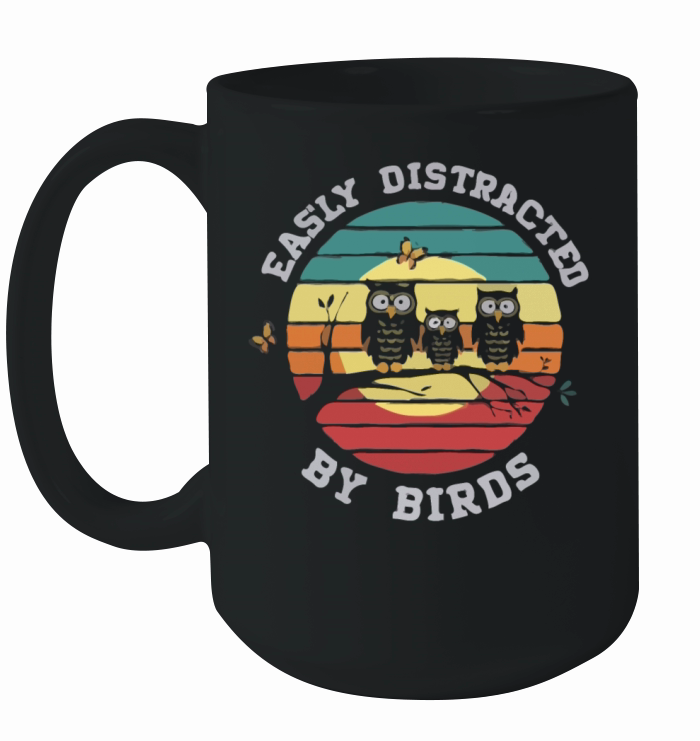Easily Distracted by Birds Owl Sunset T Shirt Ceramic Mug
