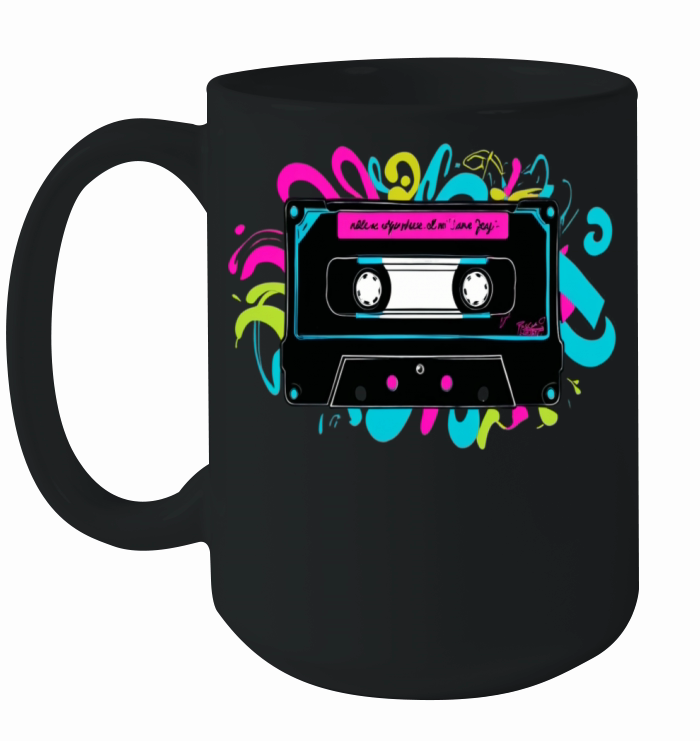 Retro Neon Cassette Tape with Vibrant Splash Ceramic Mug