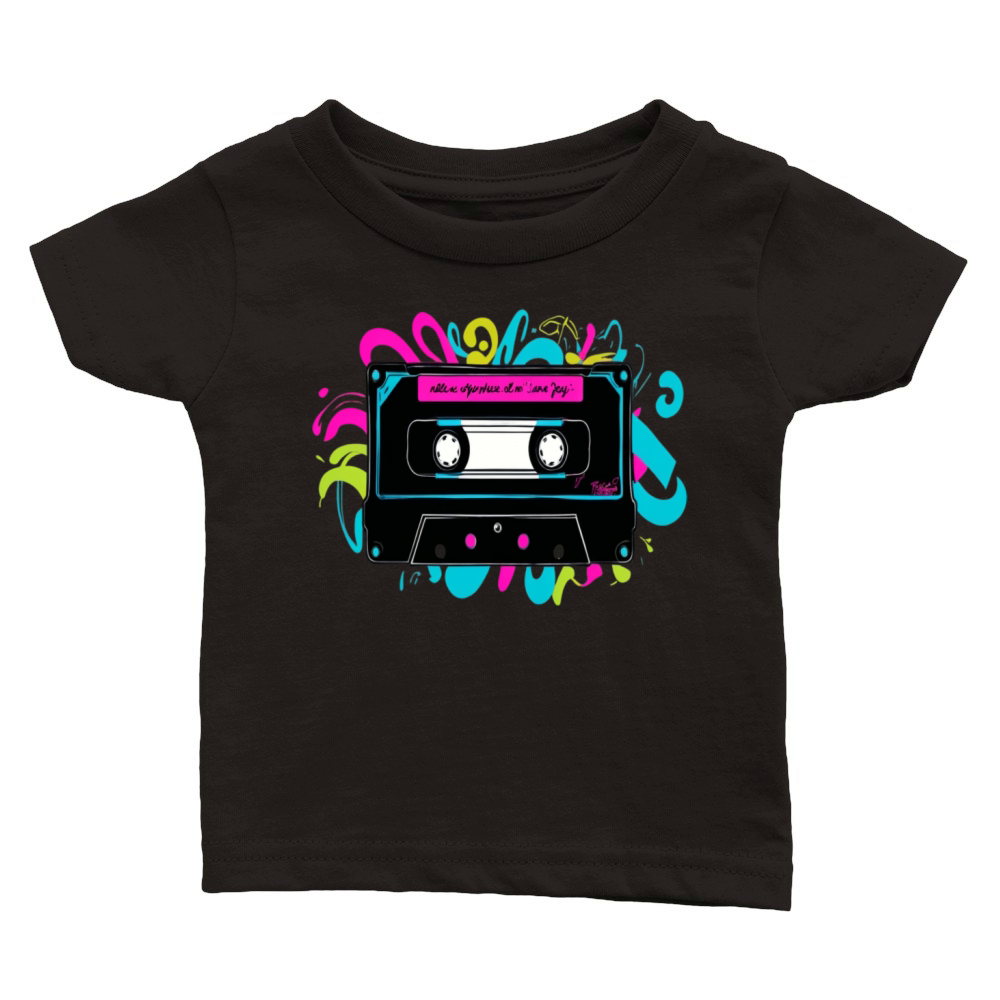 Retro Neon Cassette Tape with Vibrant Splash Classic Baby Crewneck T-shirt