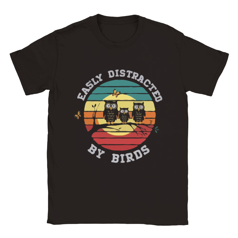 Easily Distracted by Birds Owl Sunset T Shirt Classic Kids Crewneck T-shirt