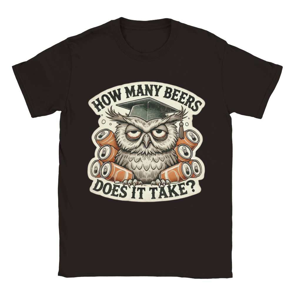 Funny owl retro How Many Beers Does It Take Classic Kids Crewneck T-shirt