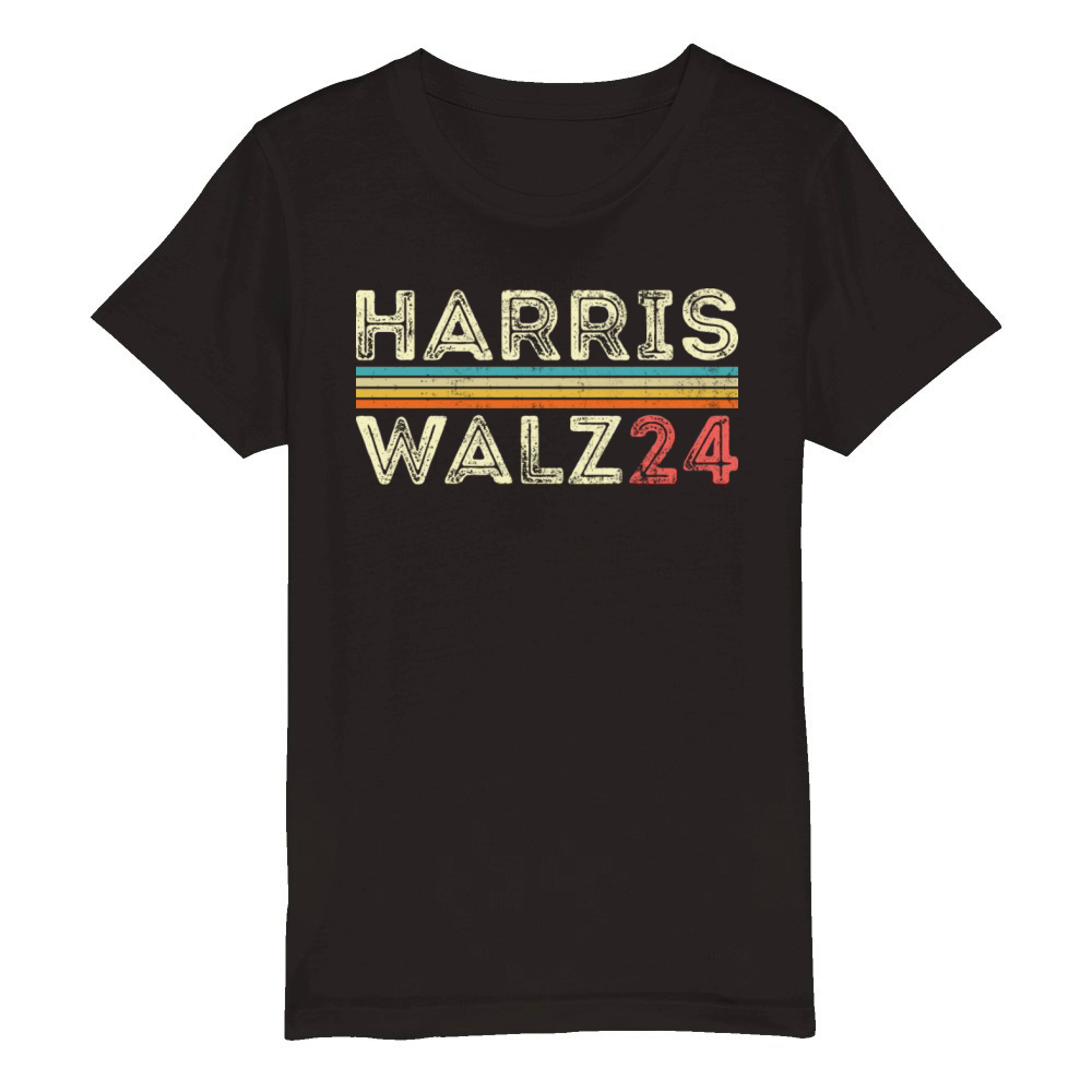 Harris Waltz Walz 24 Vintage Retro Stripes 2024 Organic Kids Crewneck T-shirt