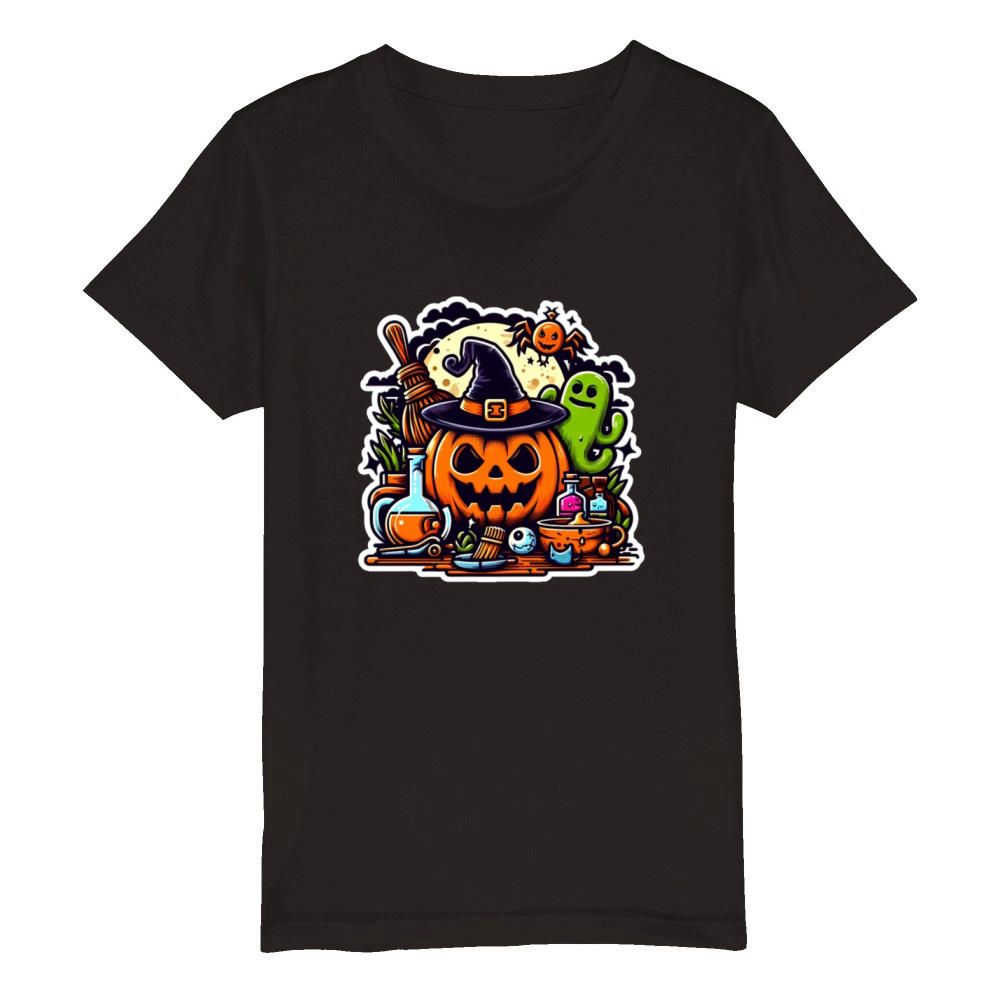 Scary Pumpkin hat wichHalloween Organic Kids Crewneck T-shirt