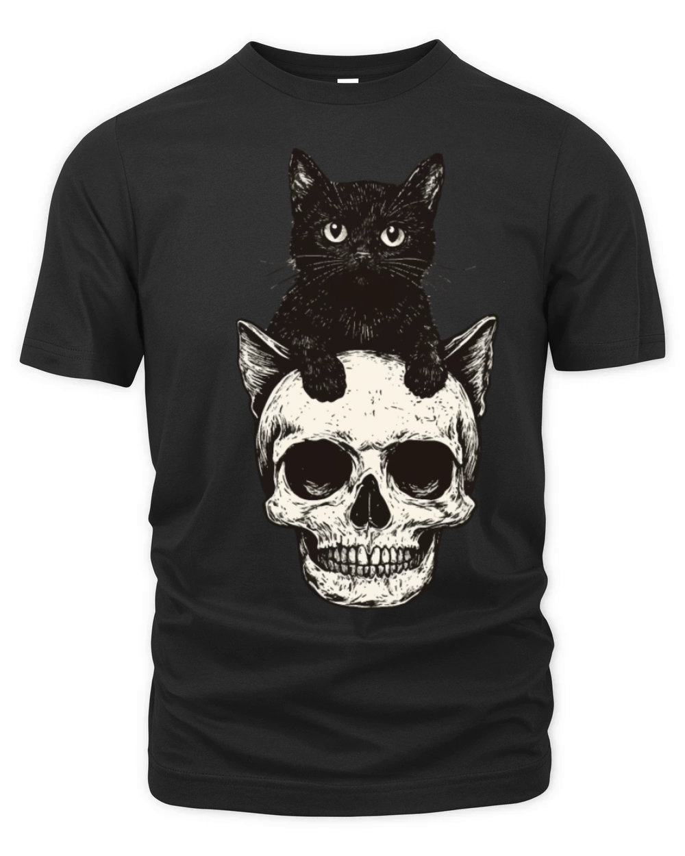 Vintage halloween black Cat And Skull head design Organic Unisex T-shirt