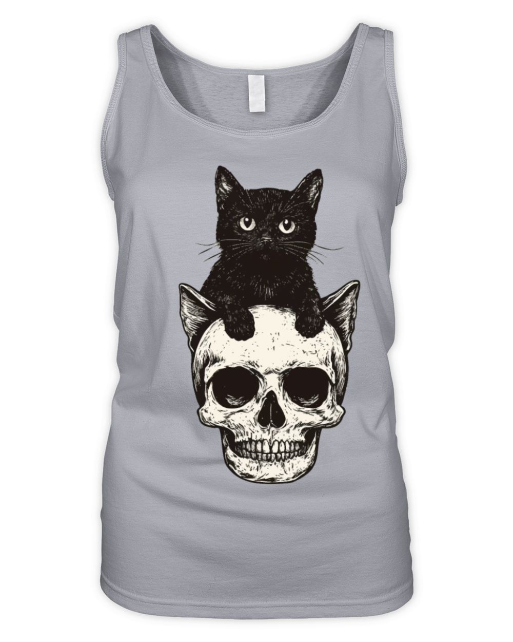 Vintage halloween black Cat And Skull head design Organic Women's Tank Top