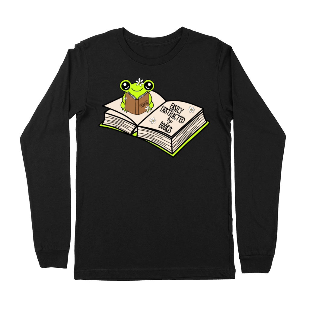 Green Frog Reading "Easily Distracted by Books" Premium Long Sleeve