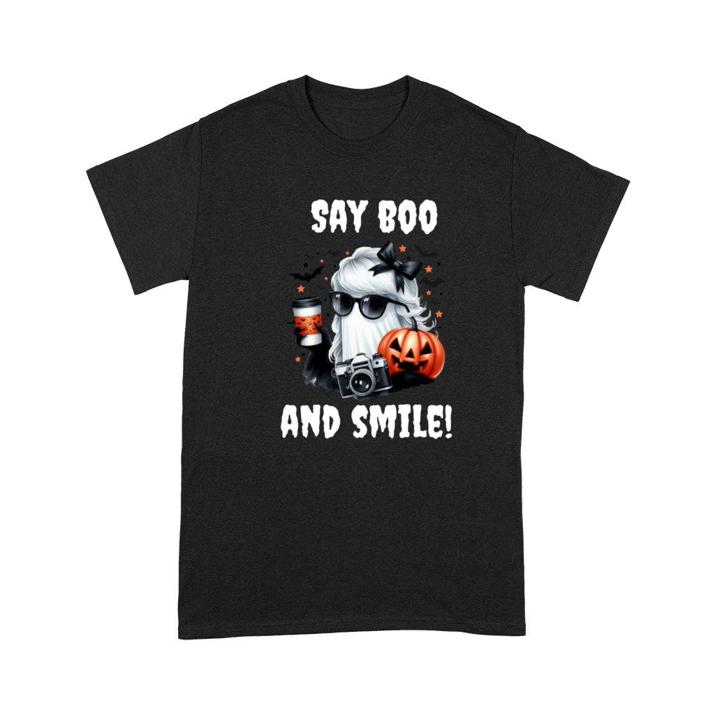 Halloween female photographer Ghost say boo smile Premium T-shirt
