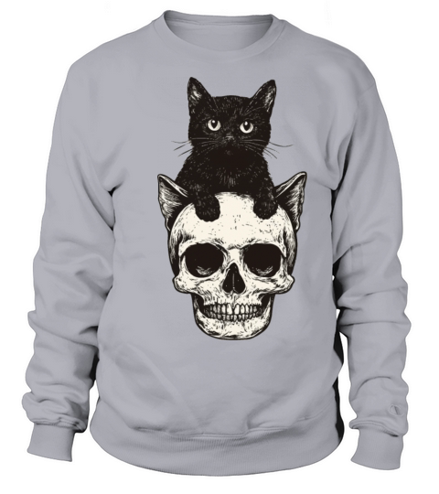 Vintage halloween black Cat And Skull head design Sweatshirt Unisex