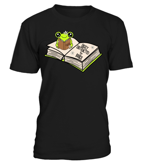 Green Frog Reading "Easily Distracted by Books" T-Shirt Unisex