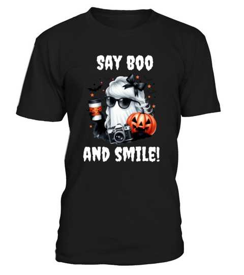 Halloween female photographer Ghost say boo smile T-Shirt Unisex