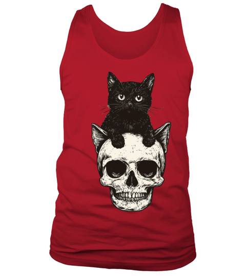 Vintage halloween black Cat And Skull head design Tank Top Unisex