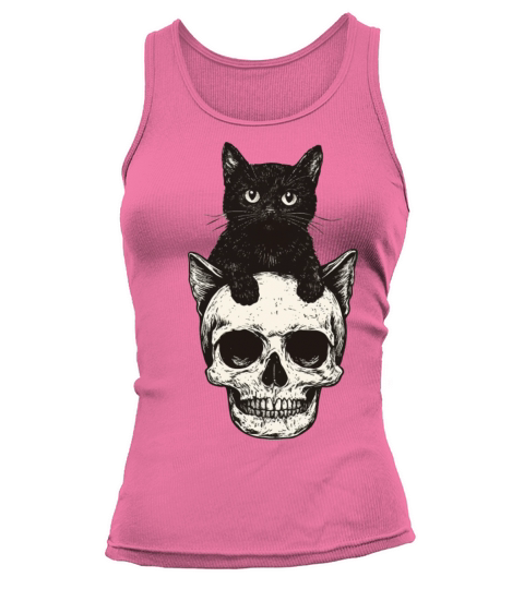 Vintage halloween black Cat And Skull head design Tank top Woman