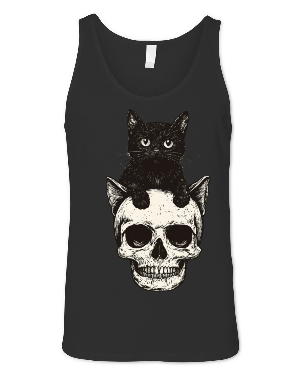 Vintage halloween black Cat And Skull head design Unisex Jersey Tank
