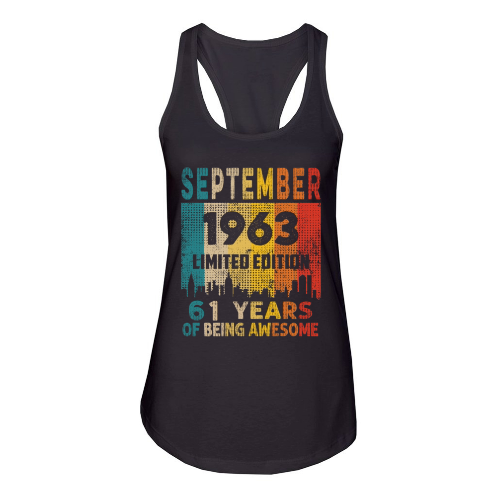 Born in SEPTEMBER 1963 Vintage 61st Birthday Gift Women's Racerback Tank