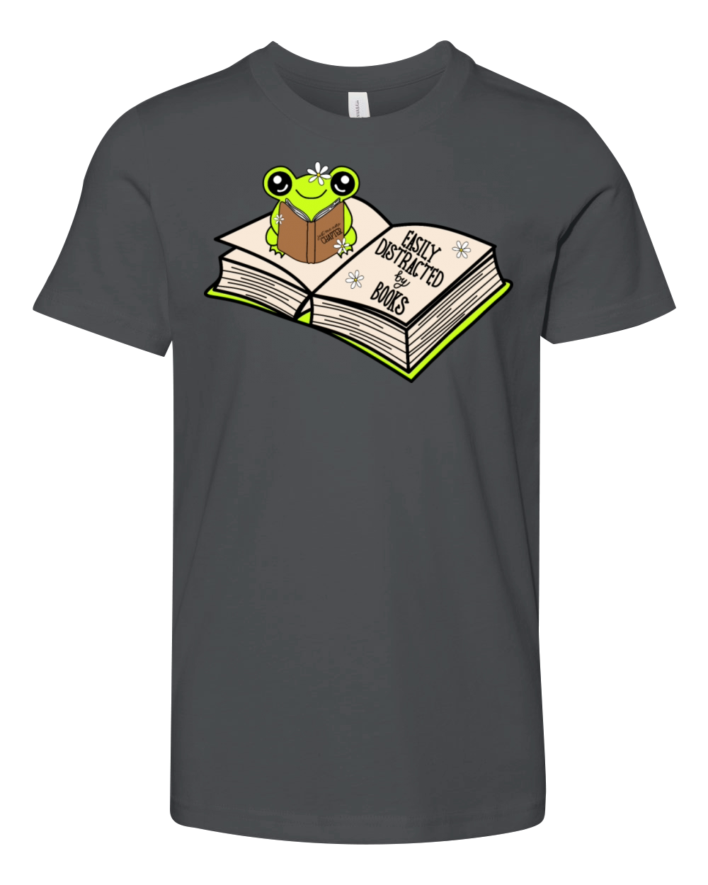 Green Frog Reading "Easily Distracted by Books" Youth Unisex Jersey Tee