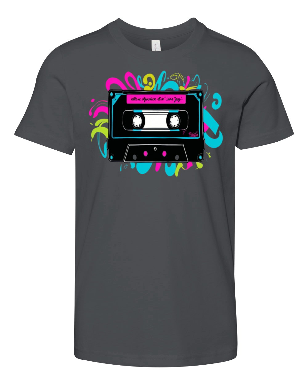 Retro Neon Cassette Tape with Vibrant Splash Youth Unisex Jersey Tee