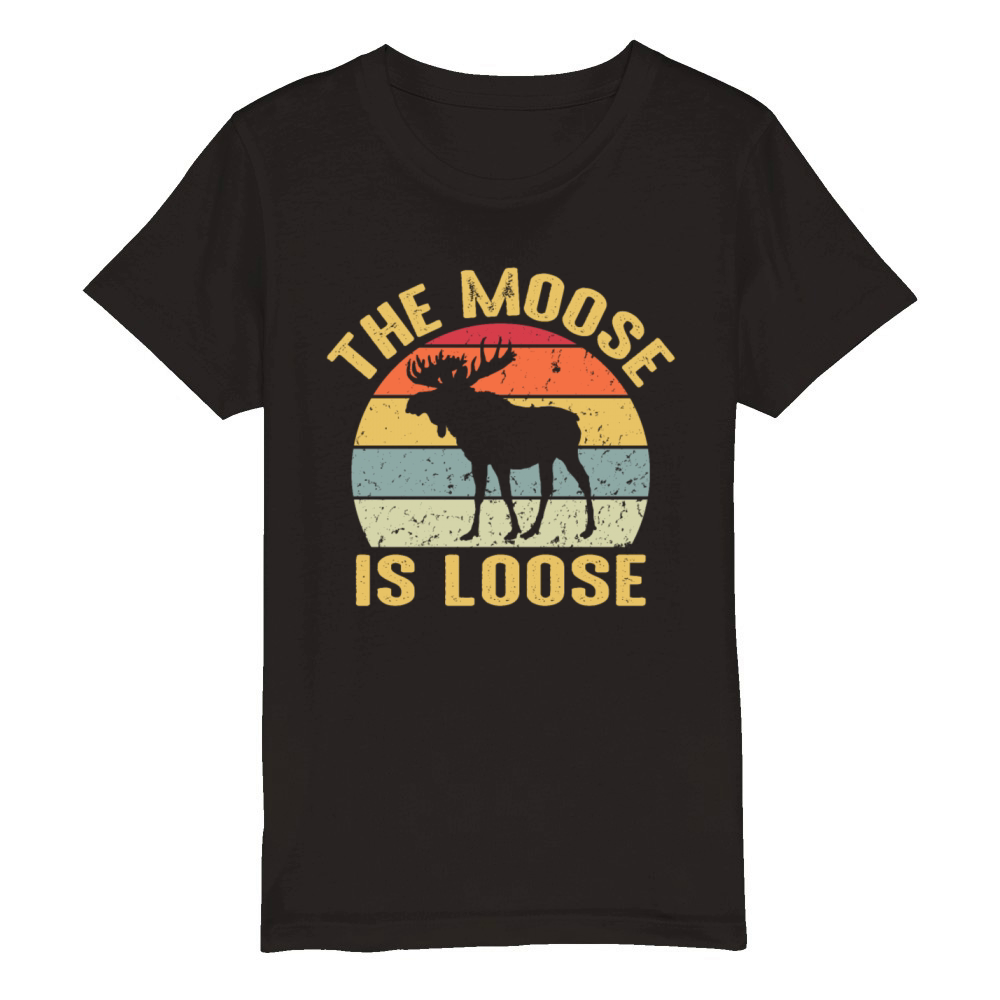 Moose Is Loose Vintage Funny Wild Animal Nature Organic Kids Crewneck T-shirt