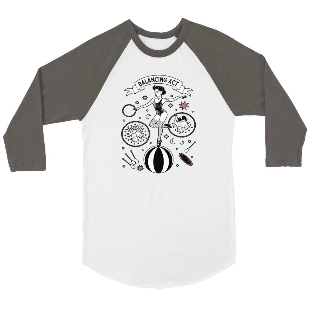 Balancing Act Pinup With Elephants Unisex ¾ sleeve Raglan T-shirt