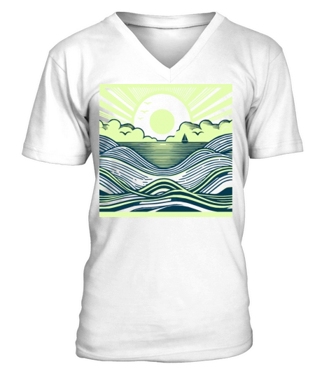 Ocean Sunrise Retro Wave Sailing Tee V-Neck T-shirt