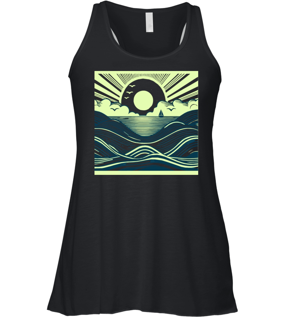 Ocean Sunrise Retro Wave Sailing Tee Women's Flowy Tank Top