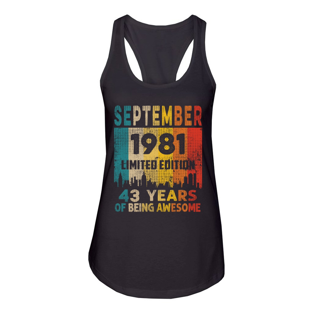 Born in SEPTEMBER 1981 Vintage 43rd Birthday Gift Women's Racerback Tank