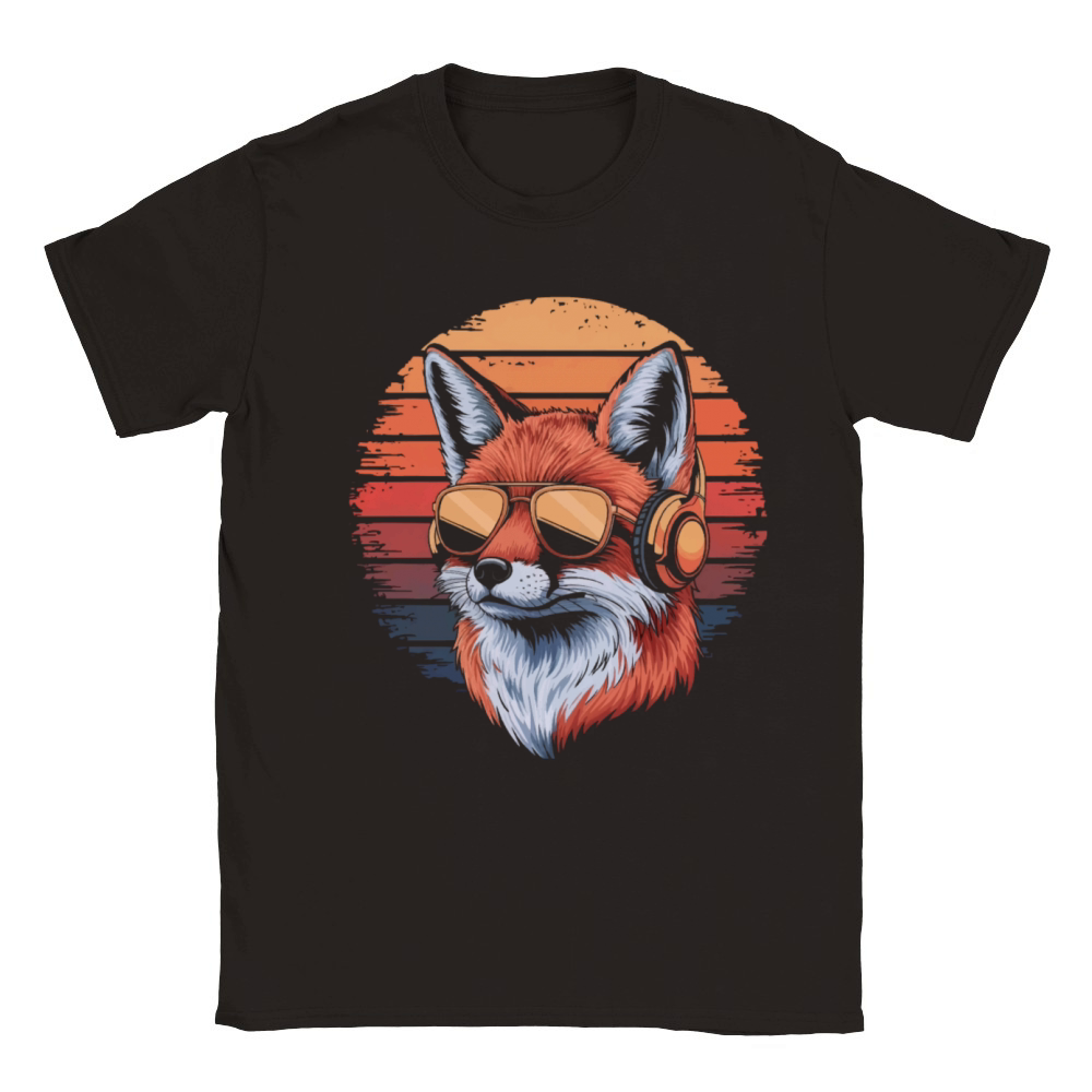 Fox with sunglasses and vintage music headphones Classic Kids Crewneck T-shirt