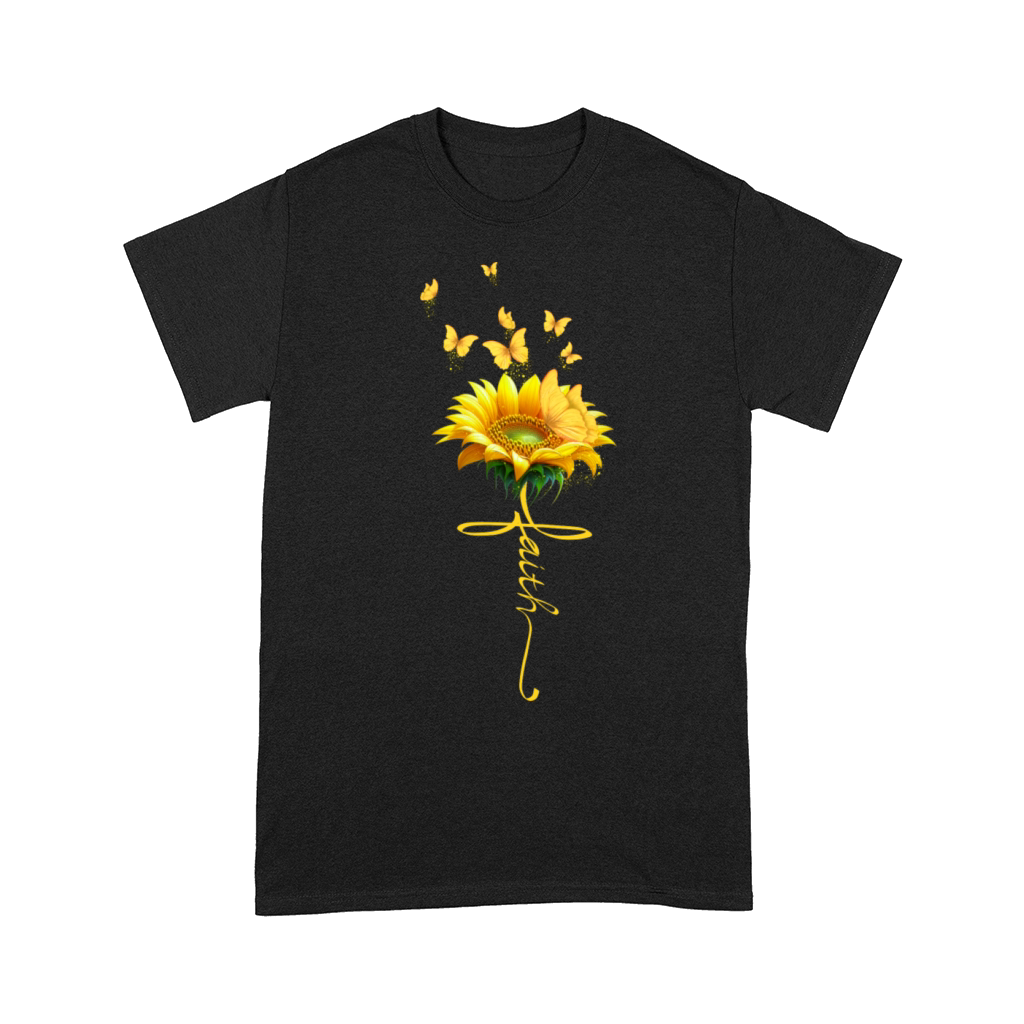 Faith Cross Sunflower Butterflies Flowers Comfort T-shirt