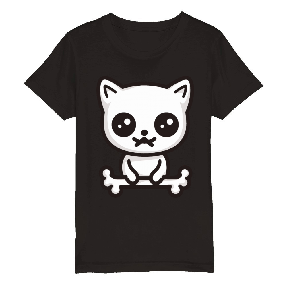 Cute kitten cat with bone Cottagecore Cat Shirt Organic Kids Crewneck T-shirt