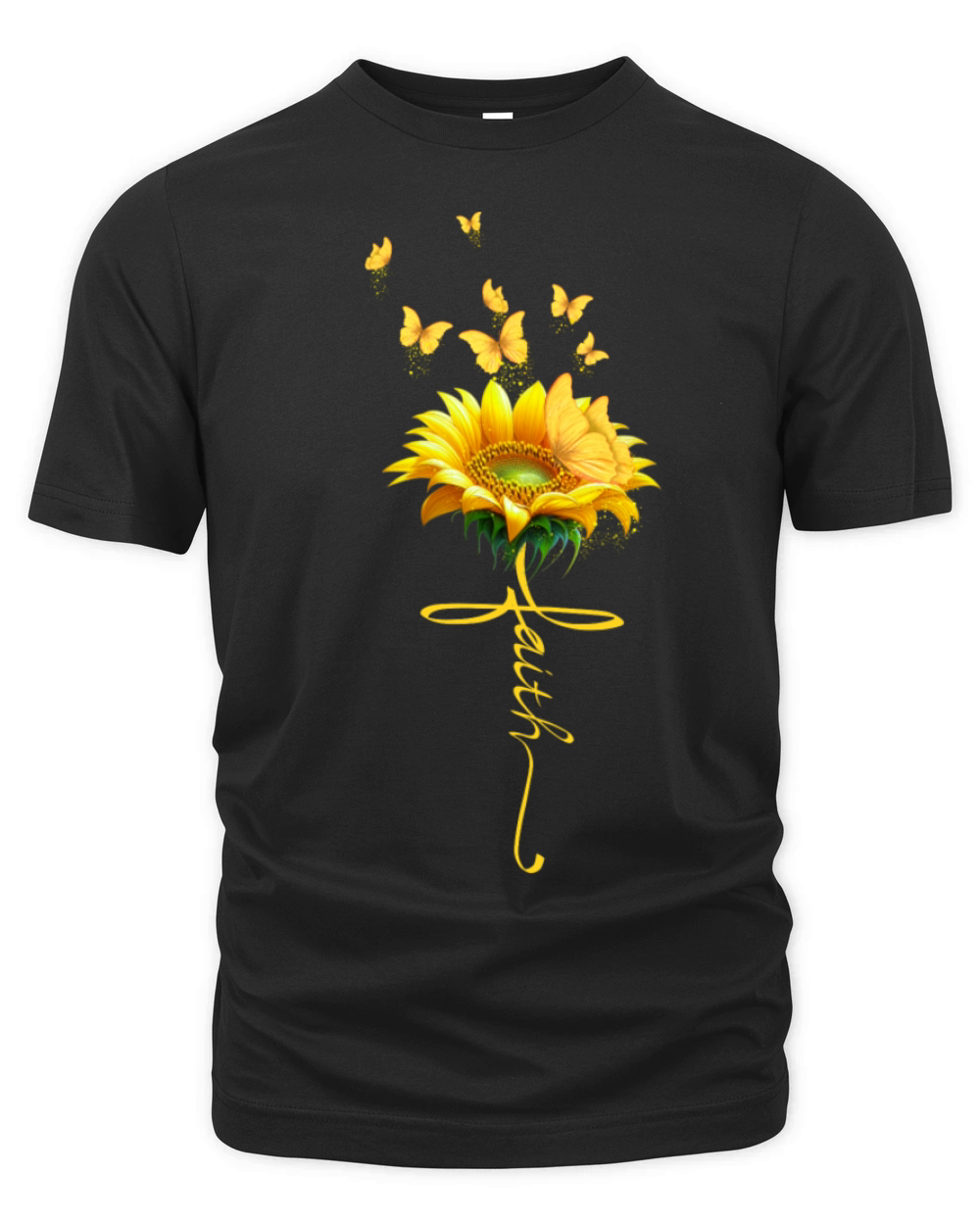 Faith Cross Sunflower Butterflies Flowers Organic Unisex T-shirt