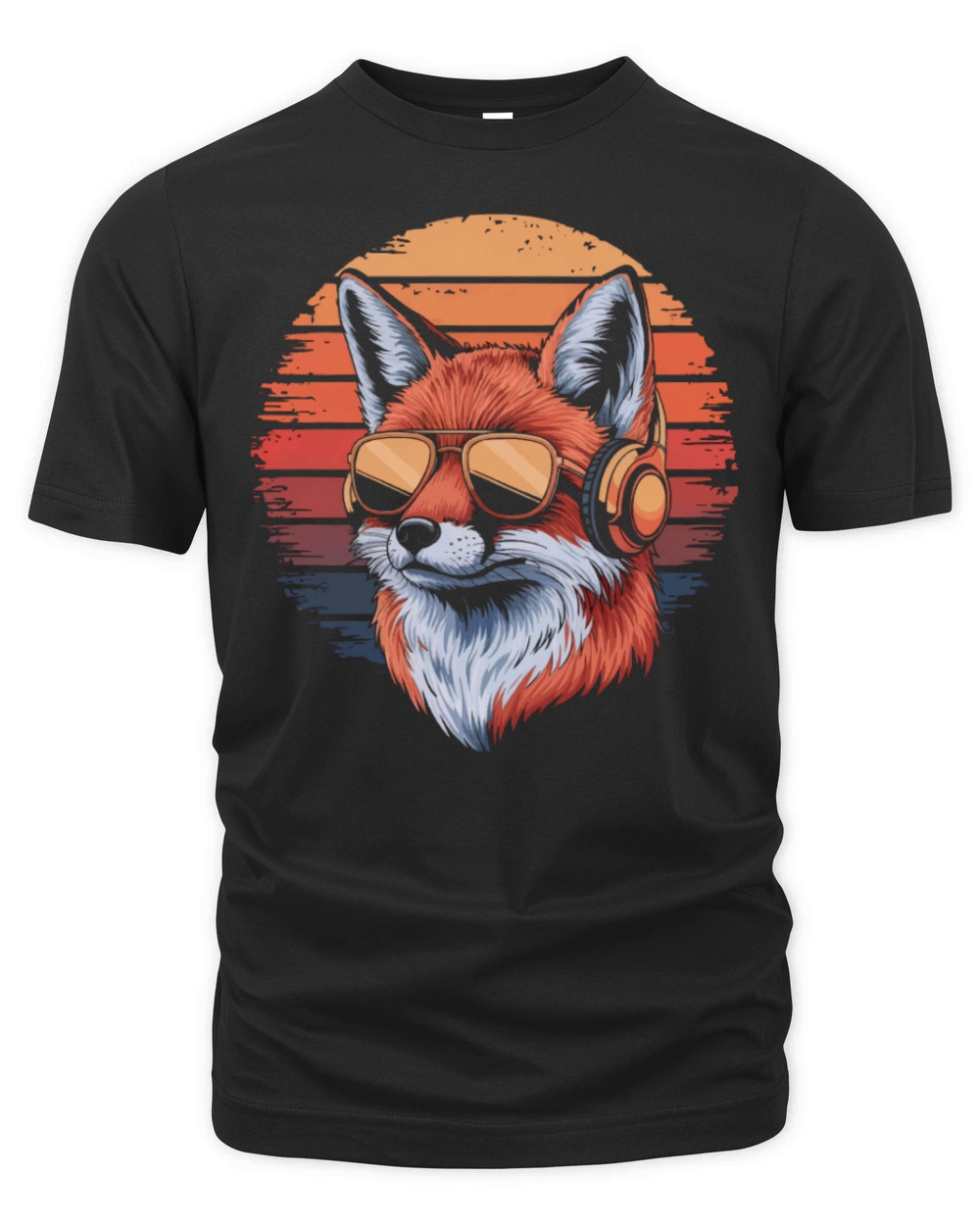 Fox with sunglasses and vintage music headphones Organic Unisex T-shirt
