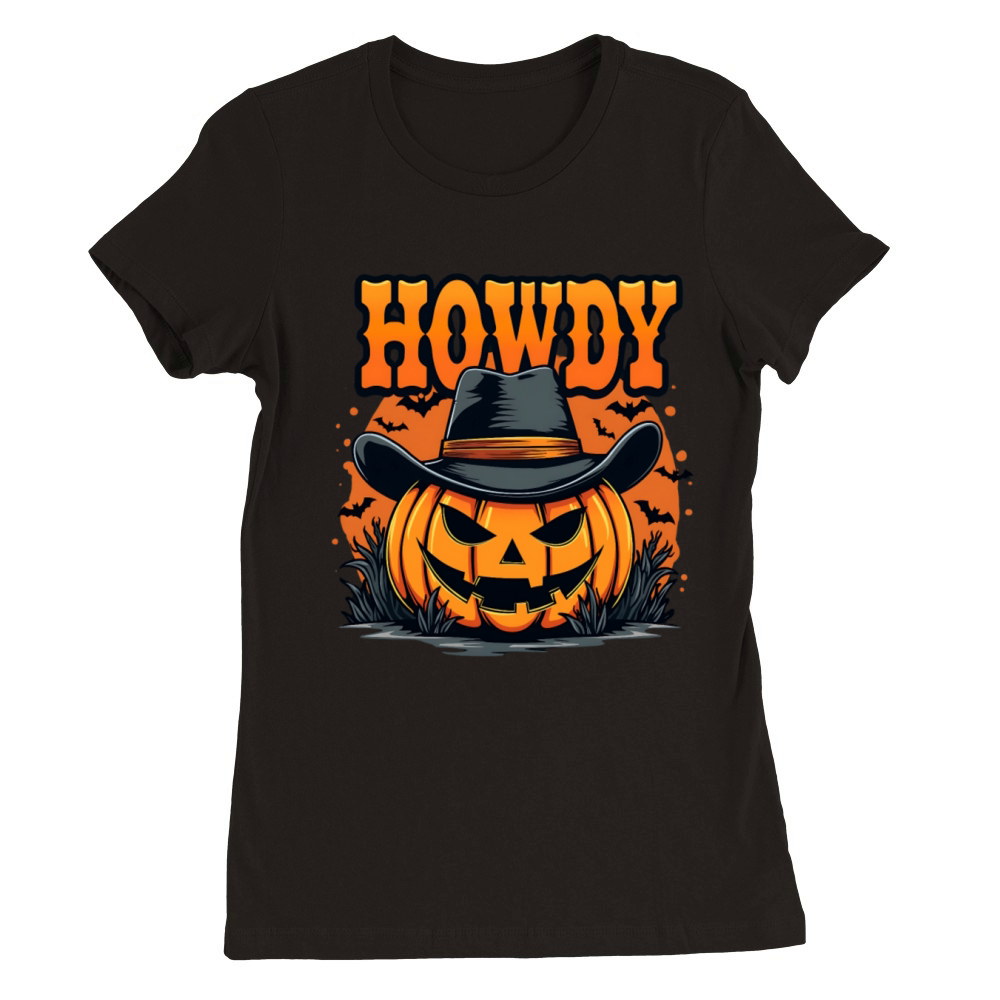 Retro Howdy Pumpkin Autumn Western Halloween Premium Womens Crewneck T-shirt