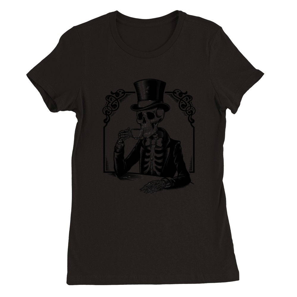 Skull Tea Time Premium Womens Crewneck T-shirt