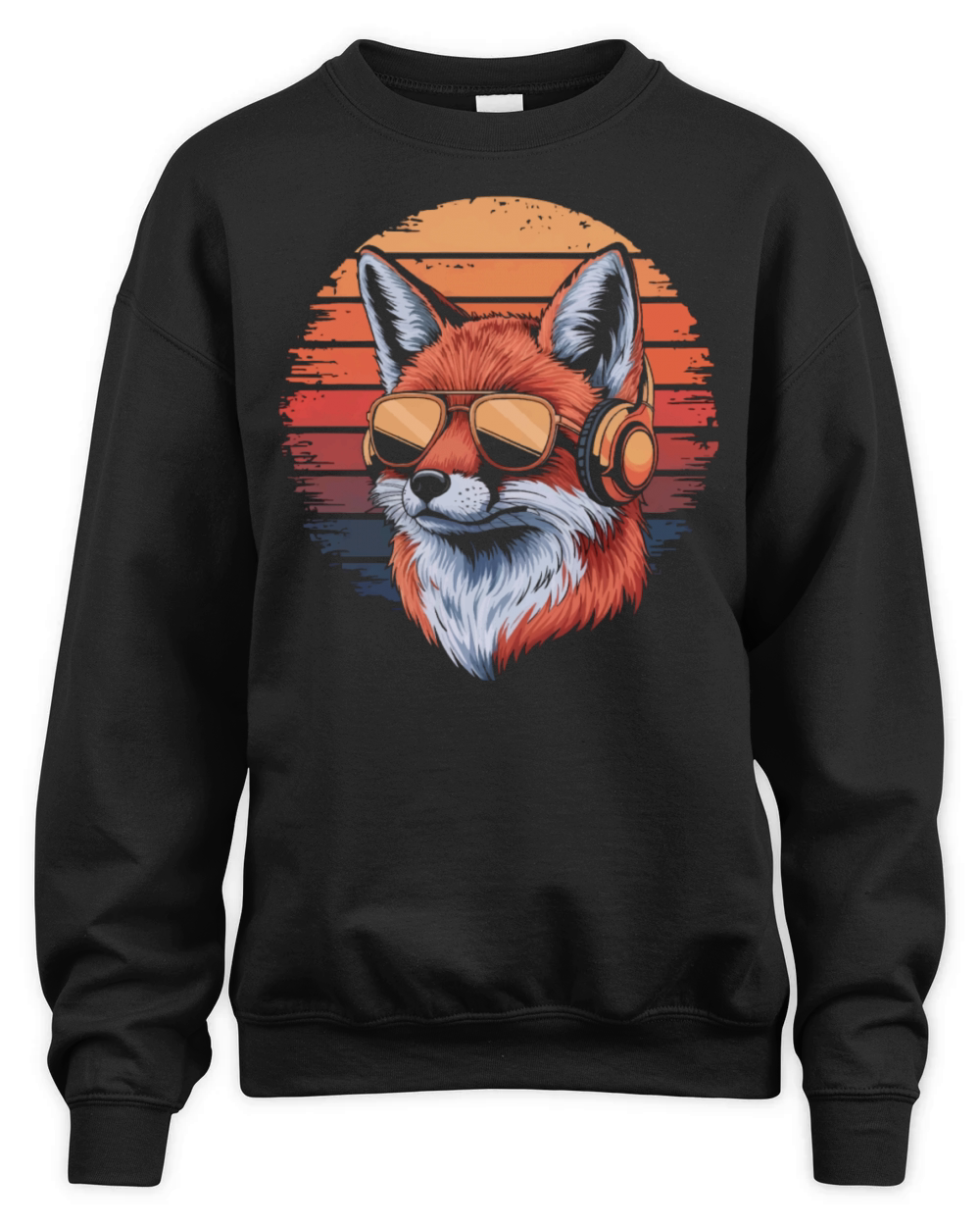 Fox with sunglasses and vintage music headphones Unisex Premium Crewneck Sweatshirt