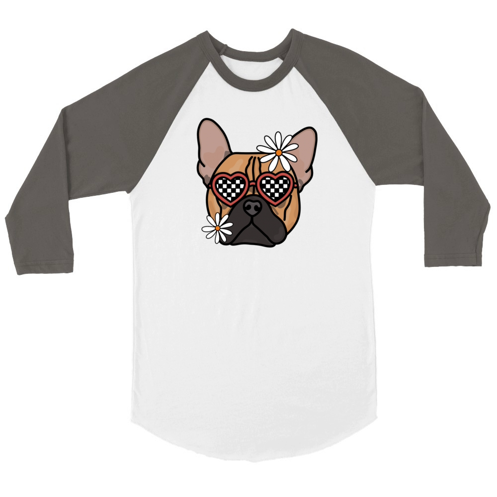 French Bulldog Brown Retro dog Unisex ¾ sleeve Raglan T-shirt