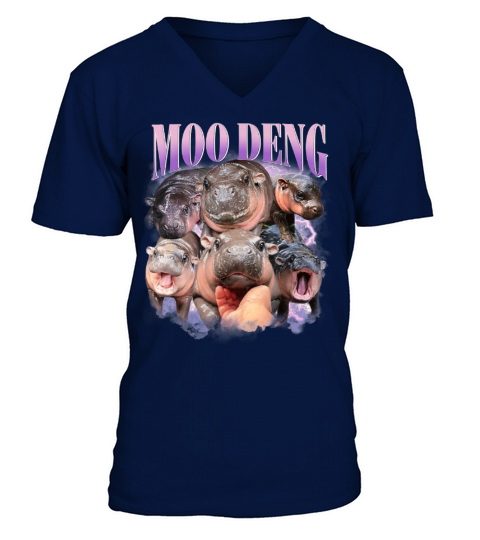 Moo Deng Cute Baby Pygmy Hippo Funny Hippopotamus V-Neck T-shirt
