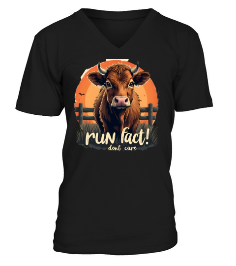 Run Fact Dont Care Funny Cow Quote V-Neck T-shirt