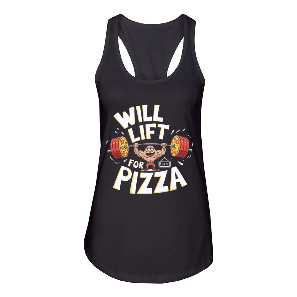 Will Lift for Pizza Funny Gym Women's Racerback Tank